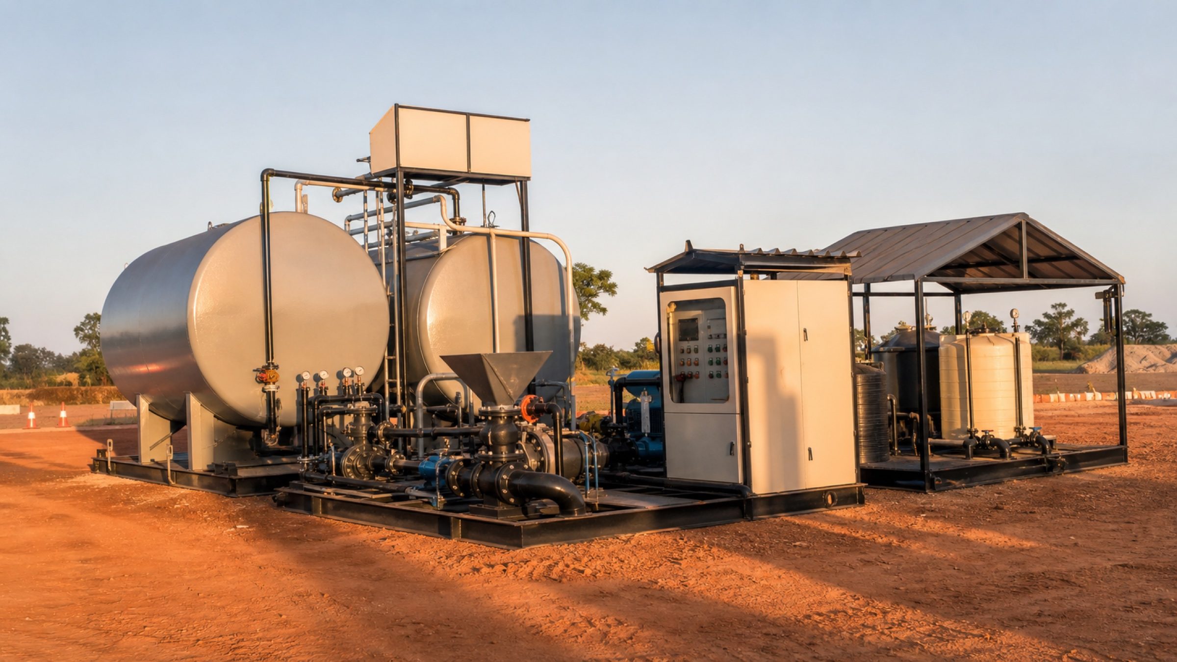Centrale à émulsion de bitume avec cuves et tuyauteries