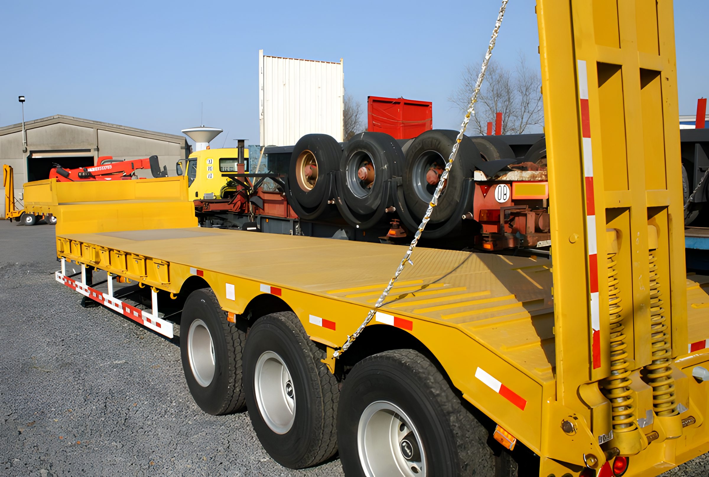 Porte-char transportant un engin lourd